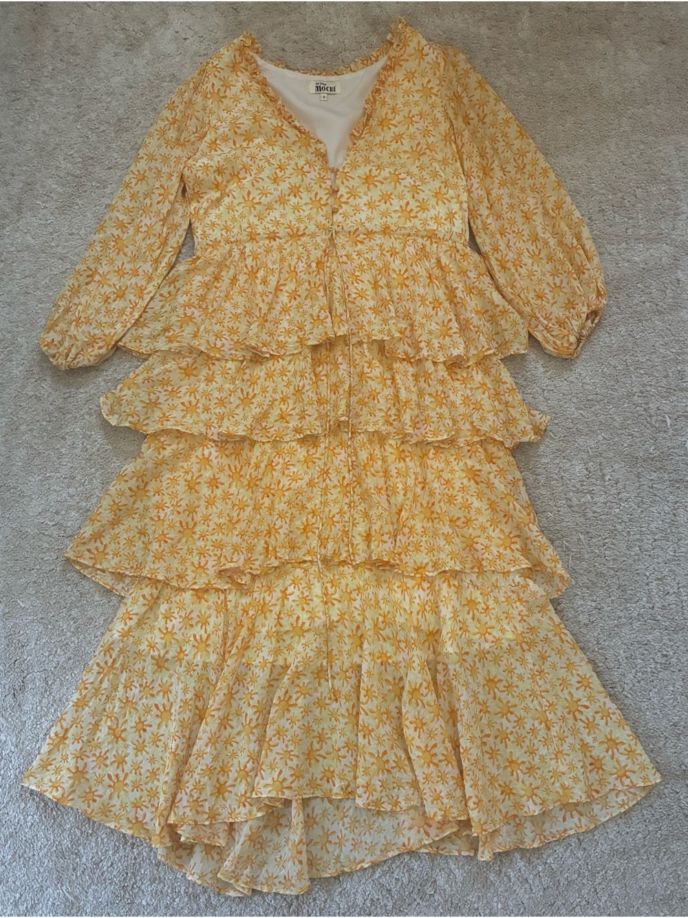 All Things Mochi Luz Yellow Floral Tiered Maxi Dress Size S - Picture 2 of 6